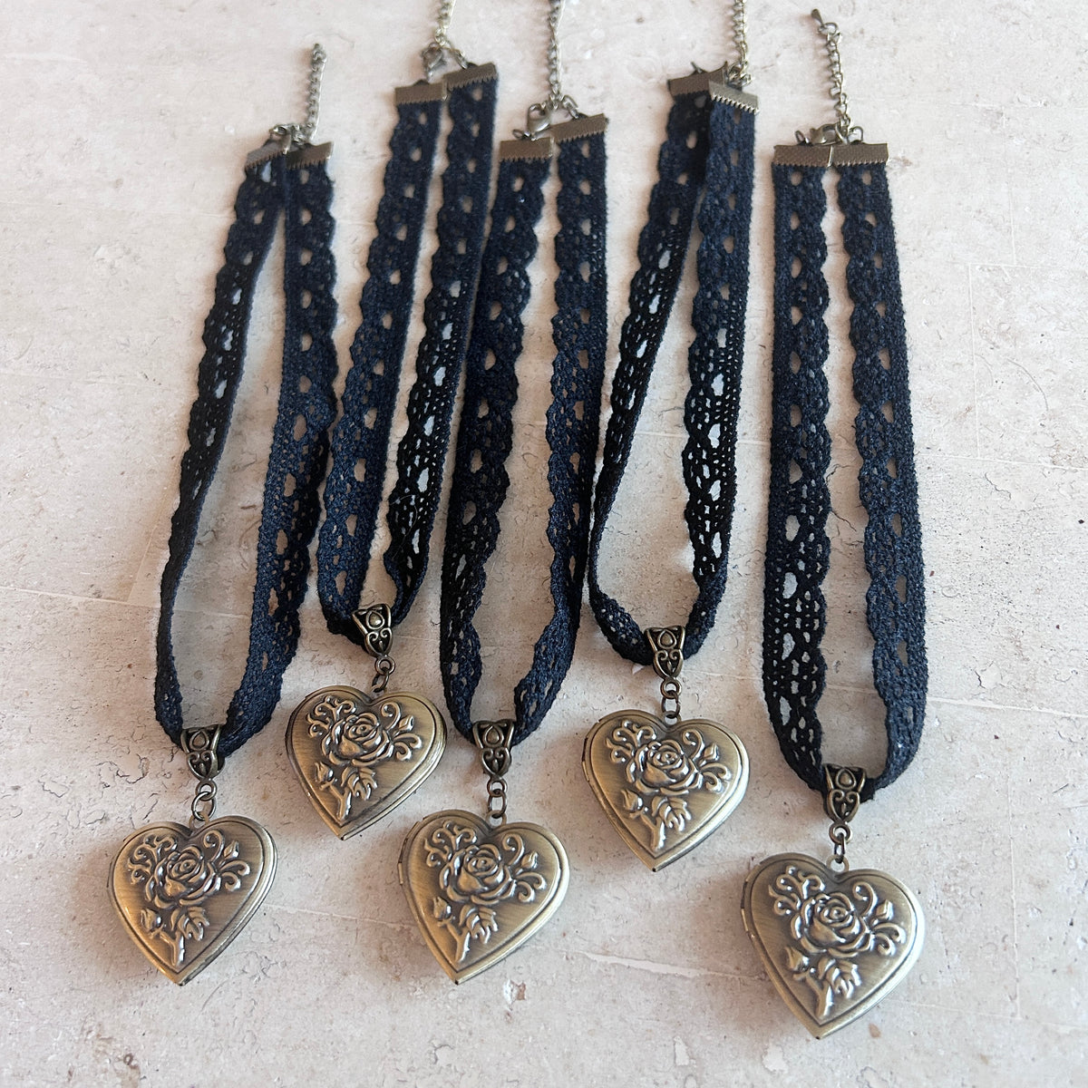 Heart Locket Black Lace Choker