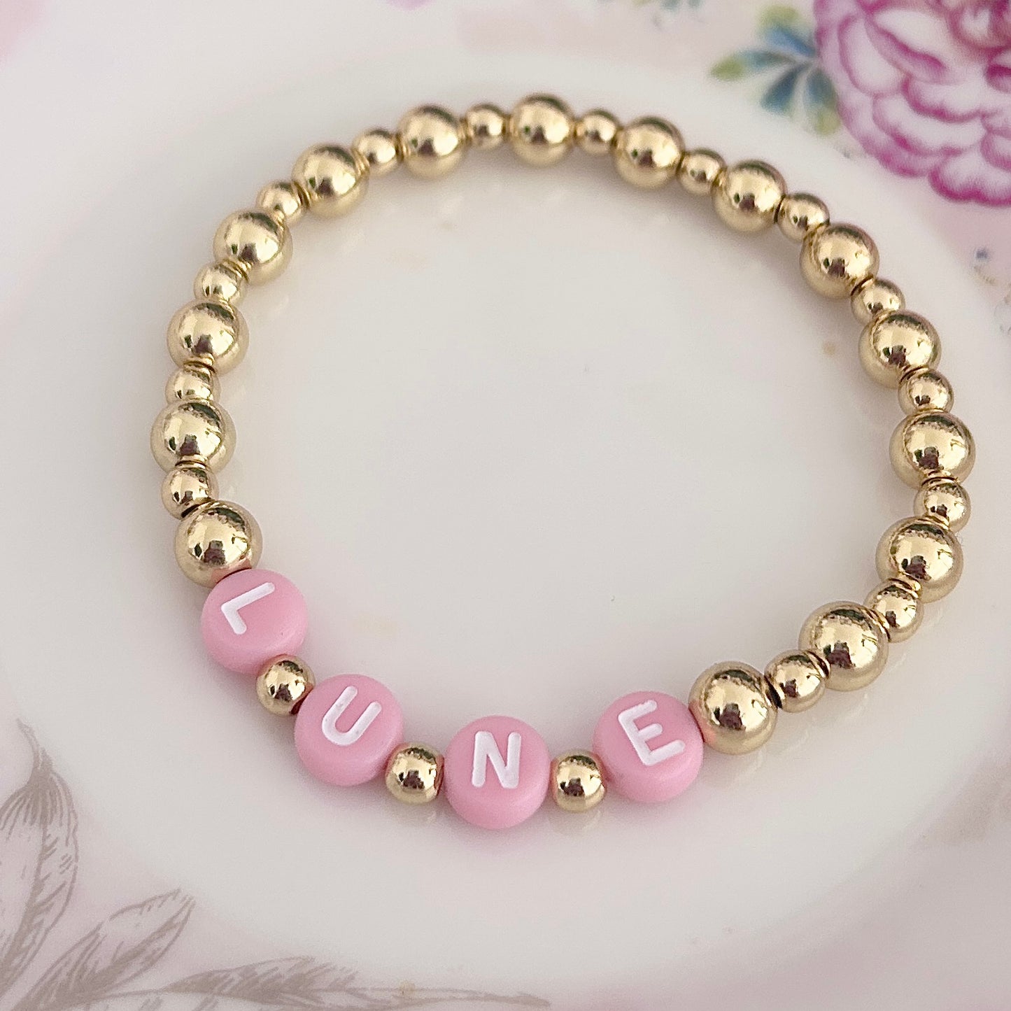 Pink & Gold Custom Name Bracelet