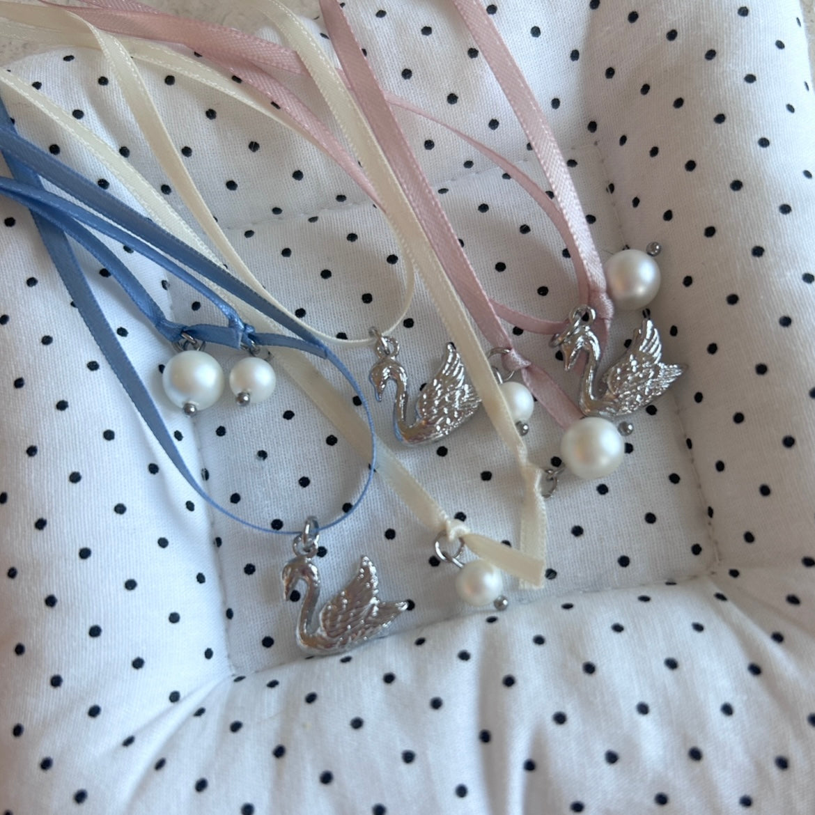 Swan Blue Ribbon Necklace