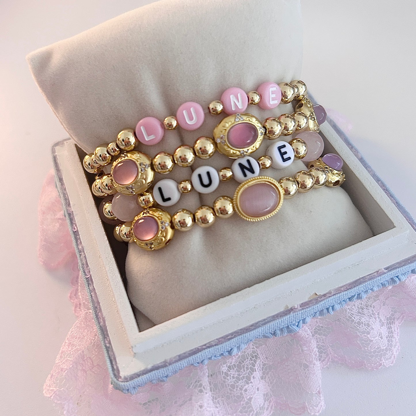 Pink & Gold Custom Name Bracelet