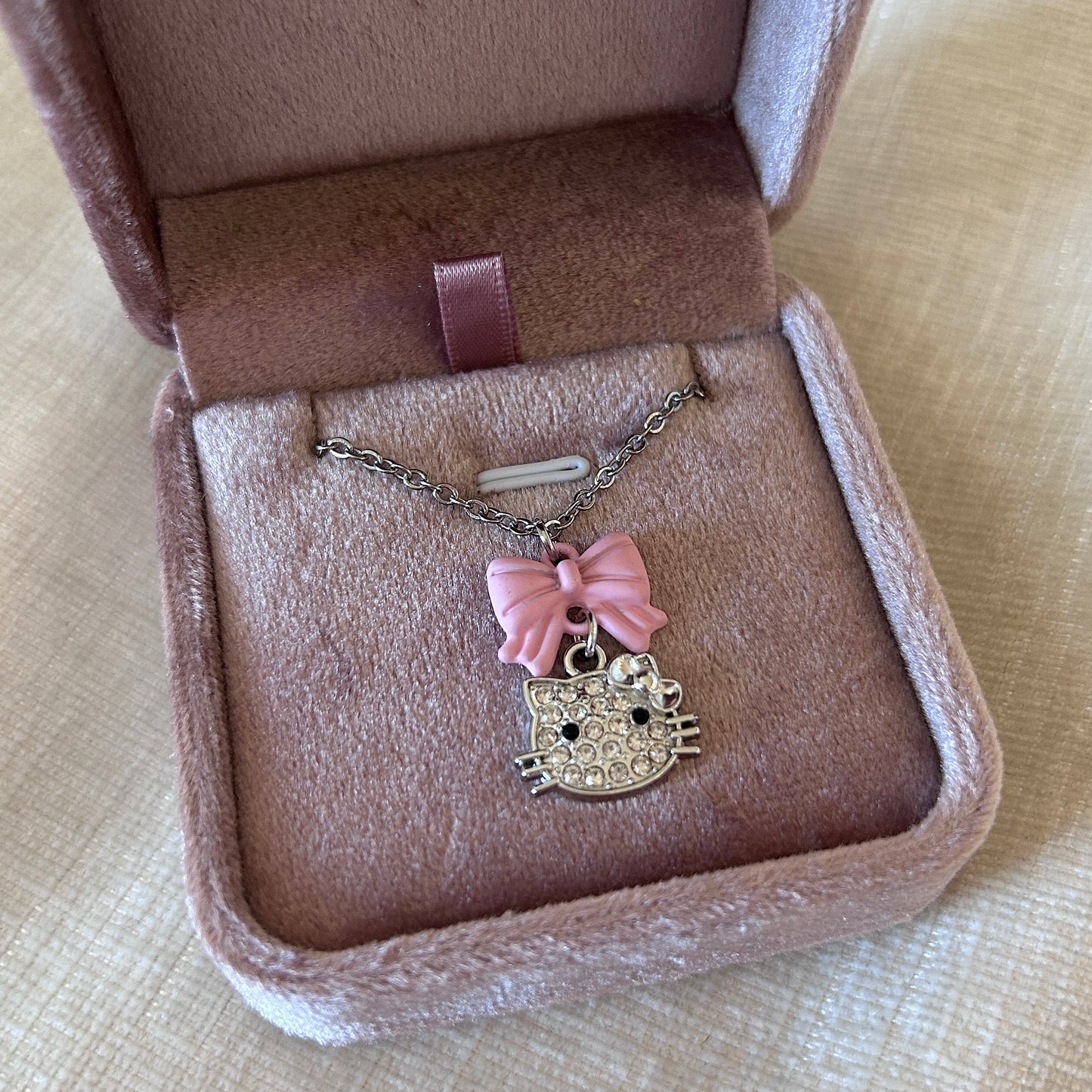 Darling Kitty Pink Ribbon Necklace