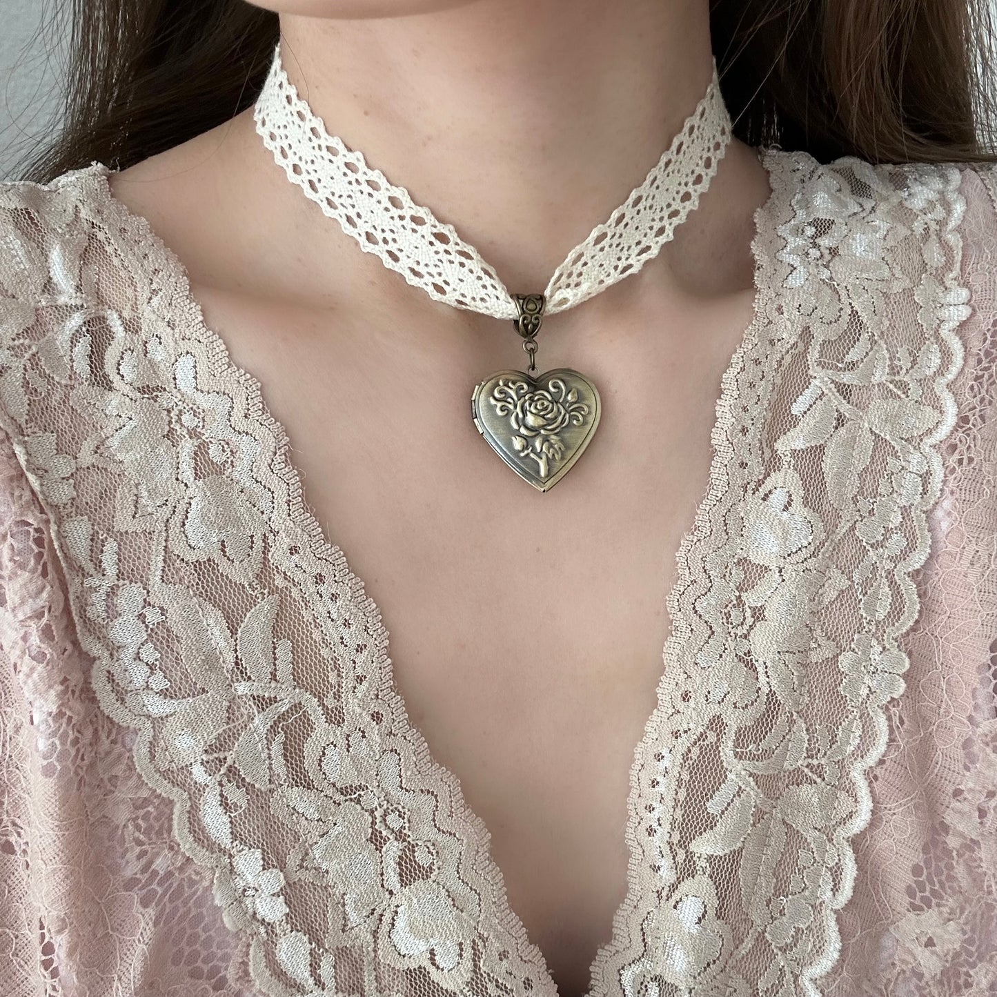 Heart Locket Lace Choker