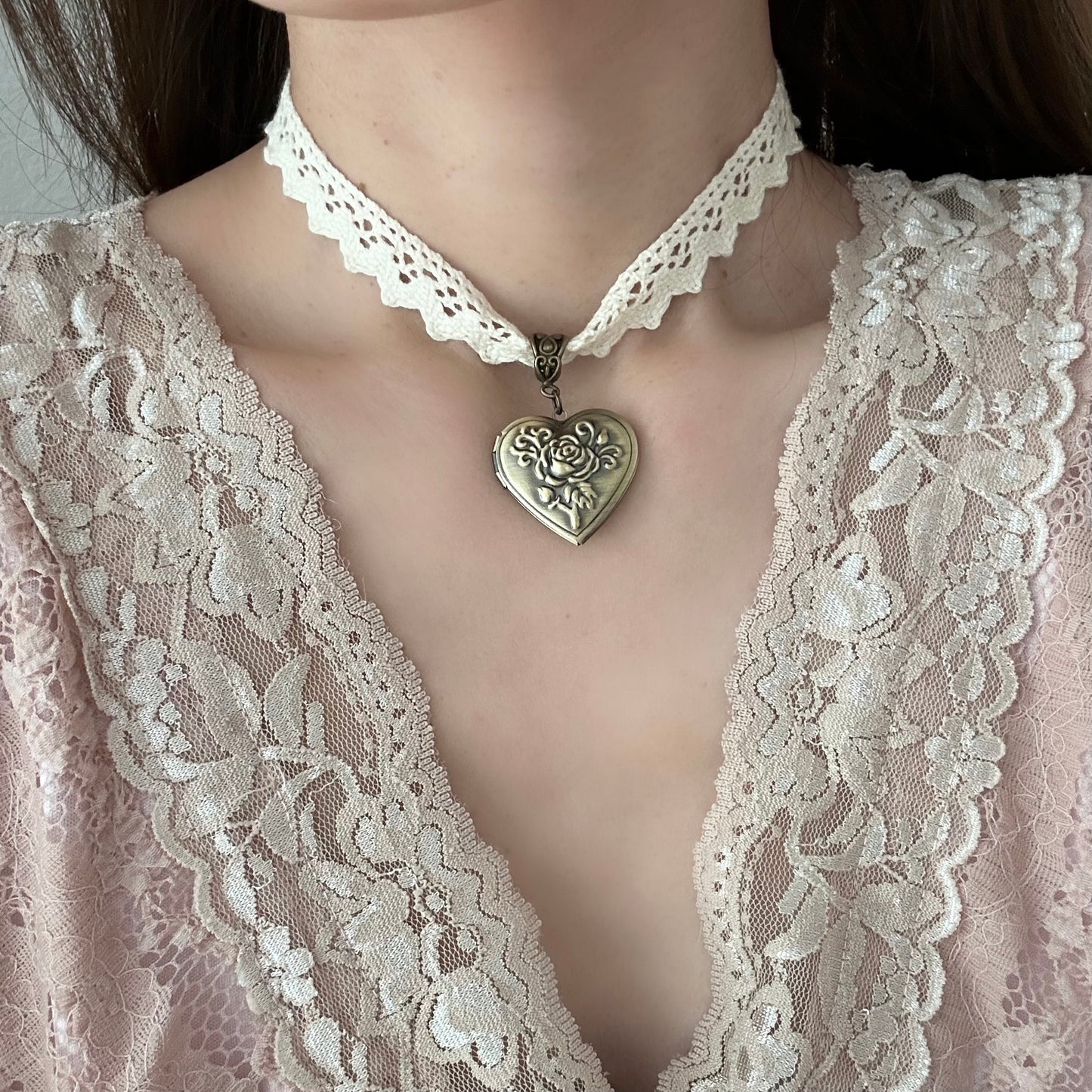 Heart Locket Lace Choker
