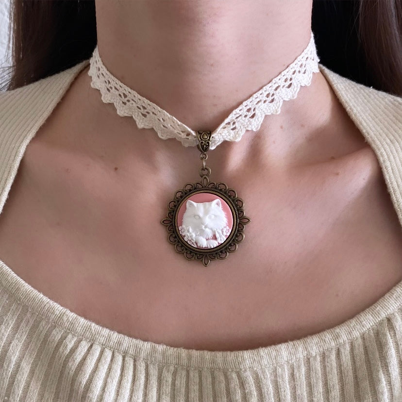 Cat Cameo Lace Choker