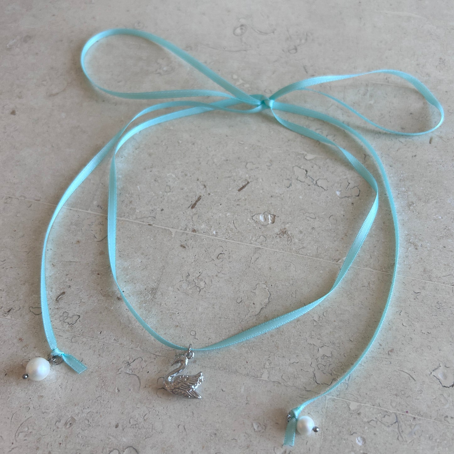 Swan Mint Ribbon Necklace