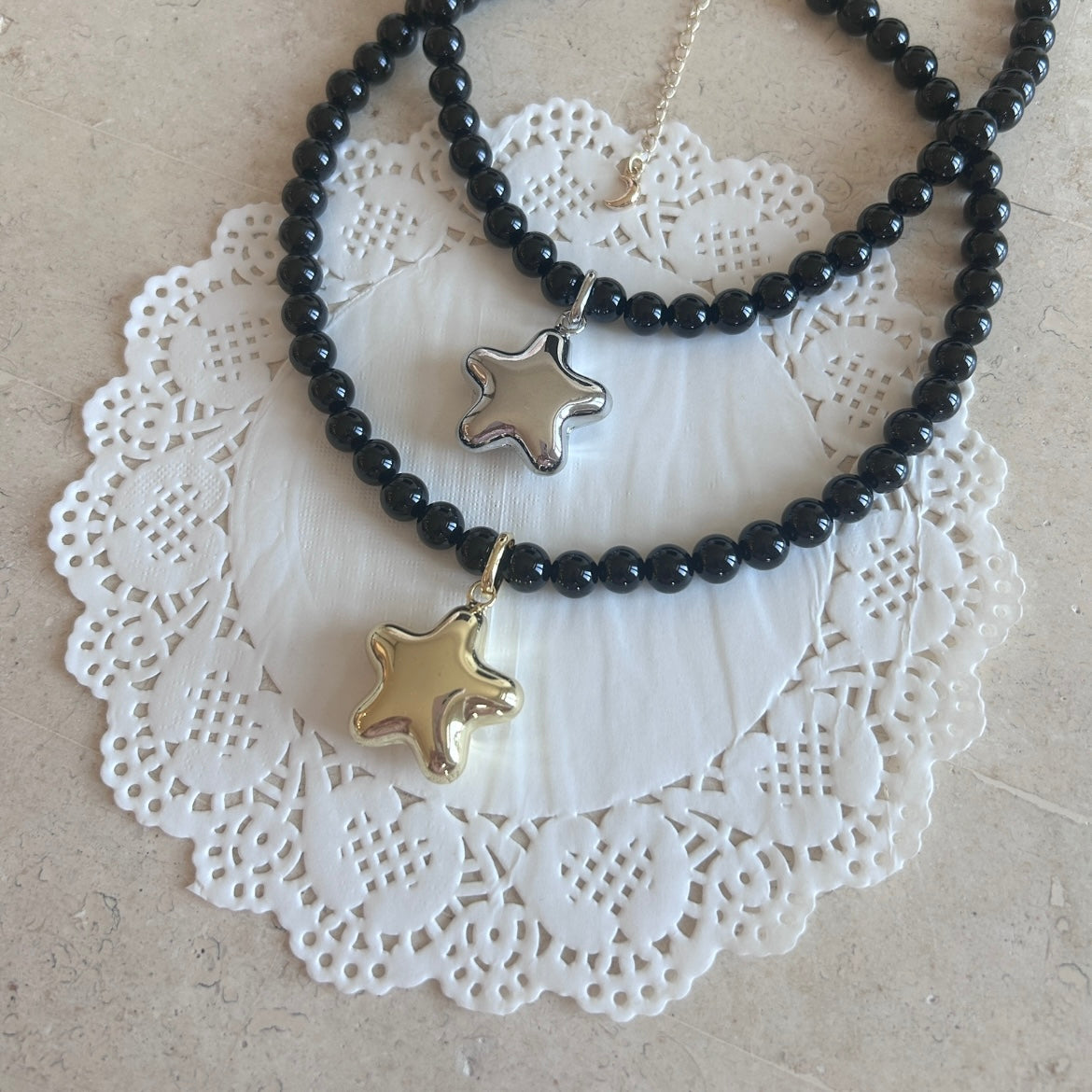 Silver Starlit Onyx Necklace
