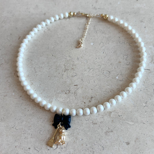 Jiji Black Ribbon Pearl Ncklace