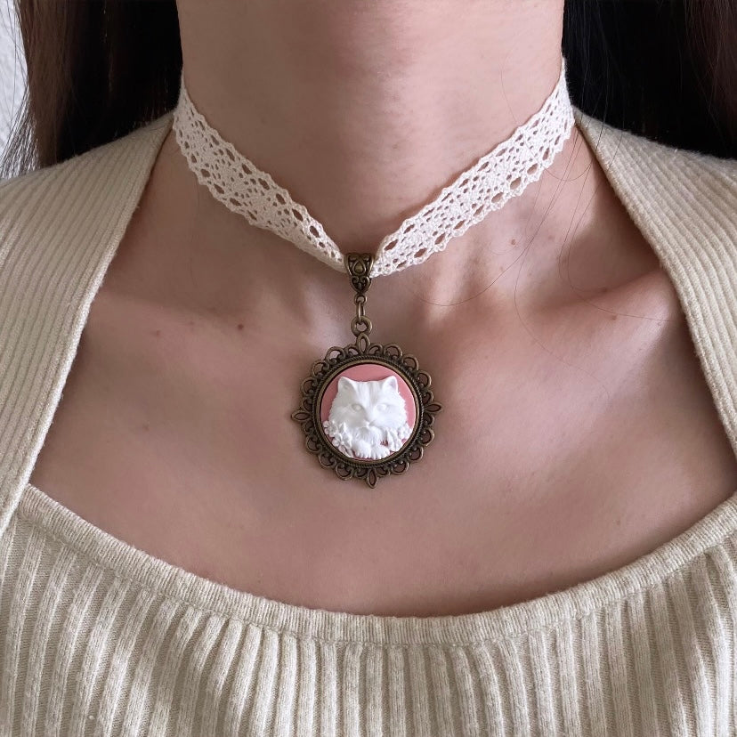 Cat Cameo Lace Choker