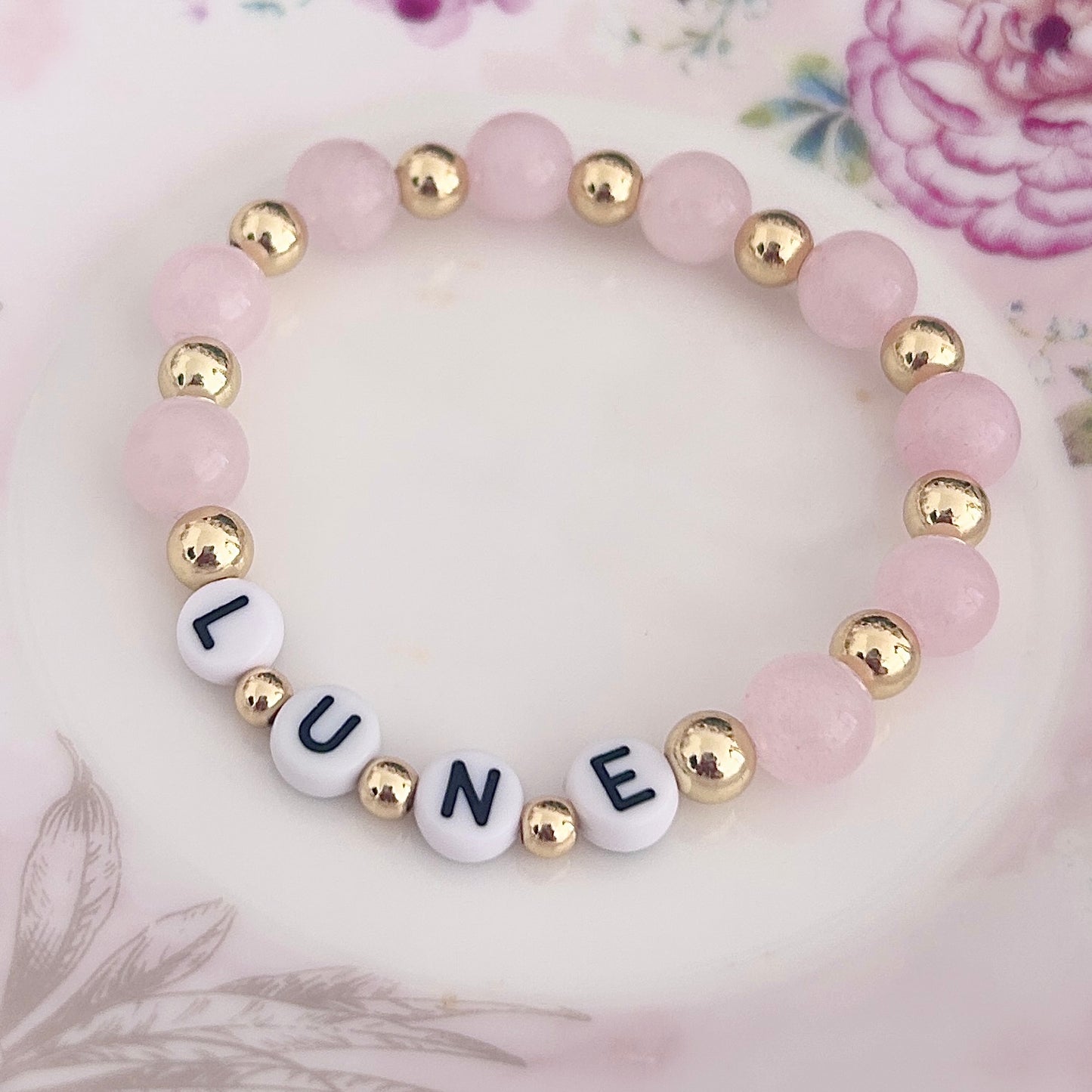 Rose Quartz Custom Name Bracelet