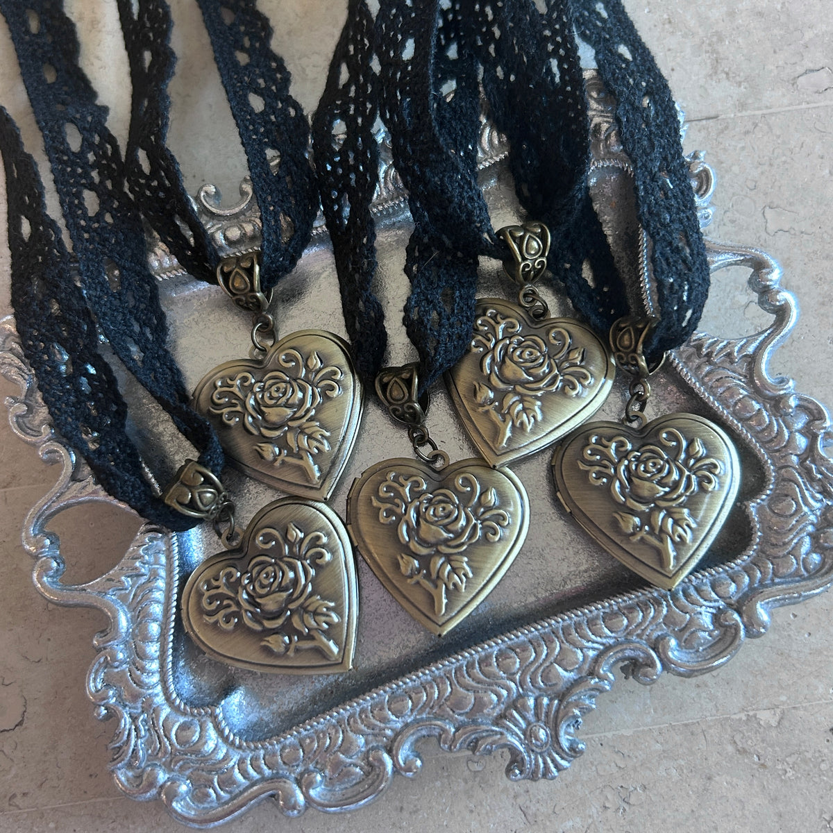 Heart Locket Black Lace Choker