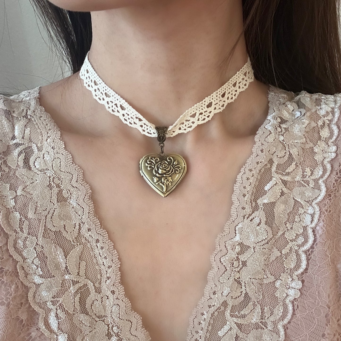 Heart Locket Lace Choker