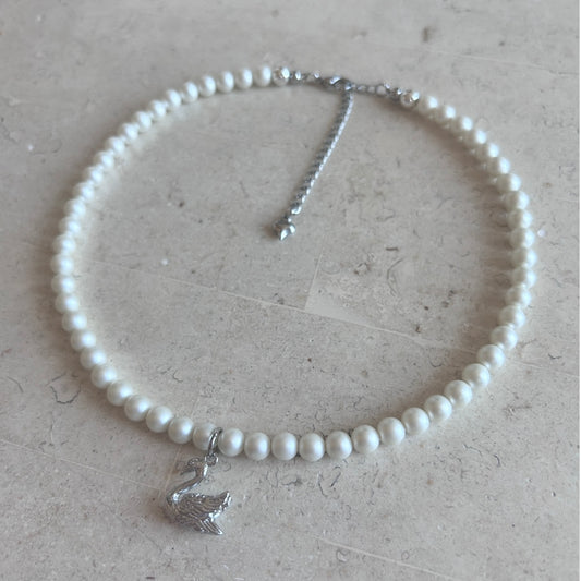 Moonlit Silver Swan Necklace