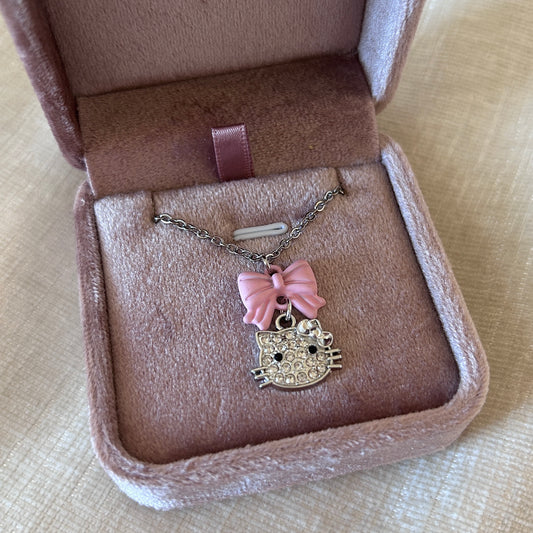 Darling Kitty Pink Ribbon Necklace