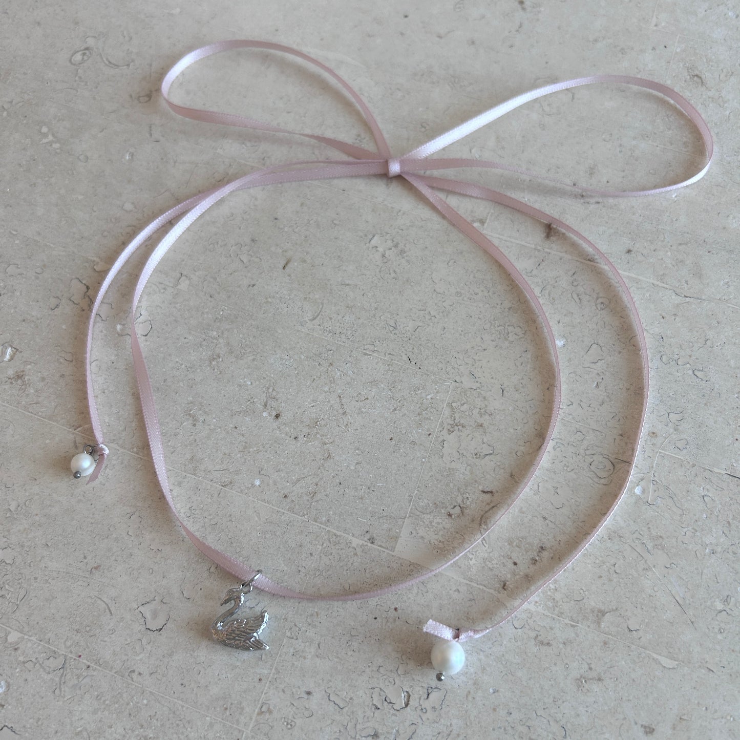 Swan Pink Ribbon Necklace