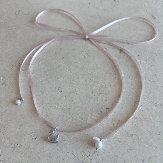 Swan Pink Ribbon Necklace