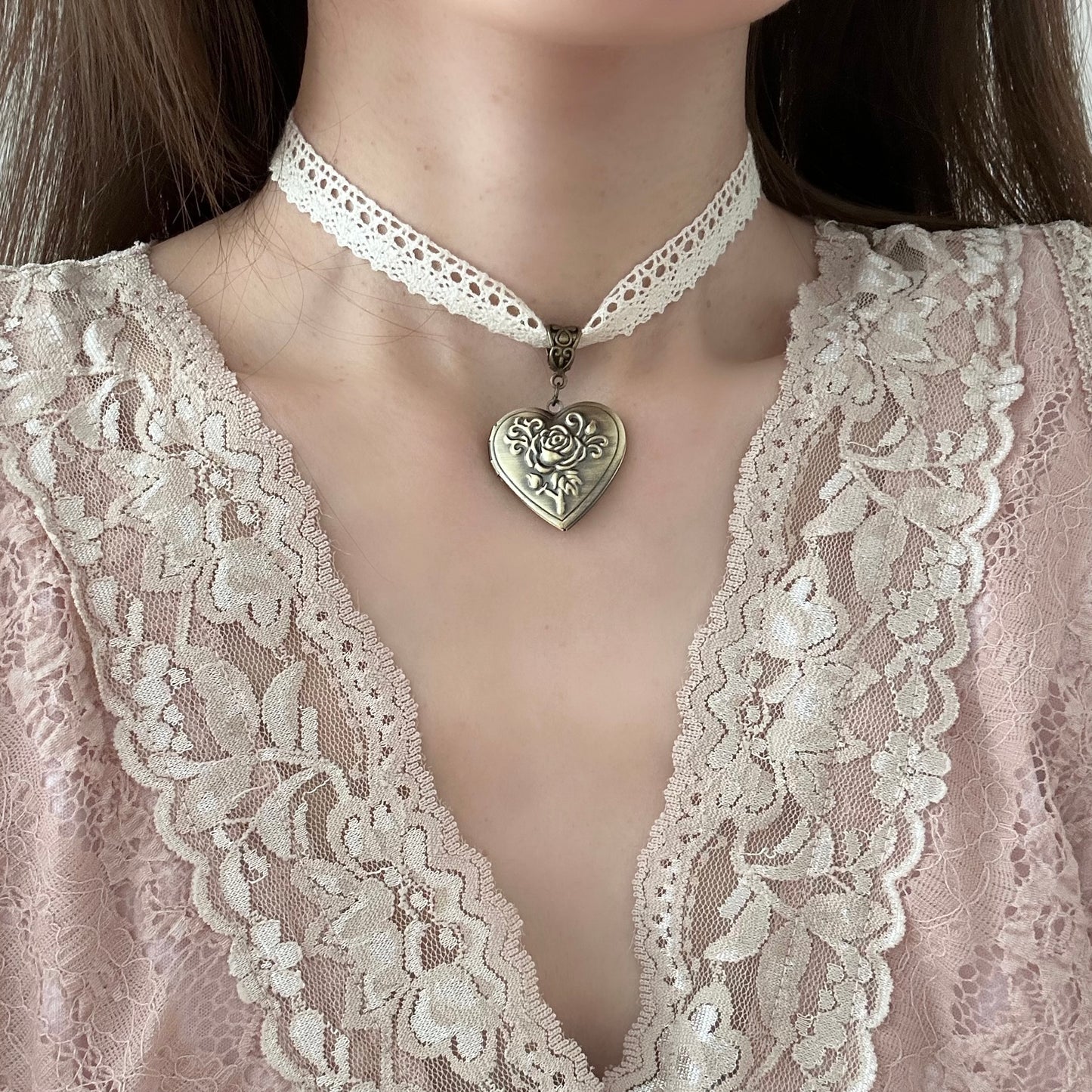 Heart Locket Lace Choker